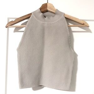 Babaton Cream Ribbed Mock-Neck Tank